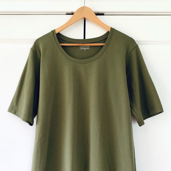 Eileen Fisher Dress Tunic Shift Green Short Sleeved Jersey Organic Cotton Small - Picture 3 of 8
